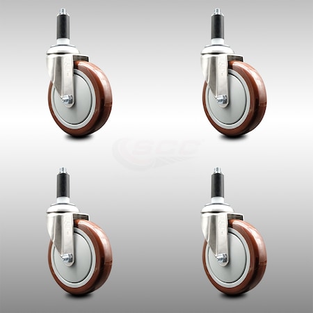 Service Caster 5 Inch 316SS Maroon Polyurethane Swivel 1 Inch Expanding Stem Caster Set SCC SCC-SS316EX20S514-PPUB-MRN-1-4